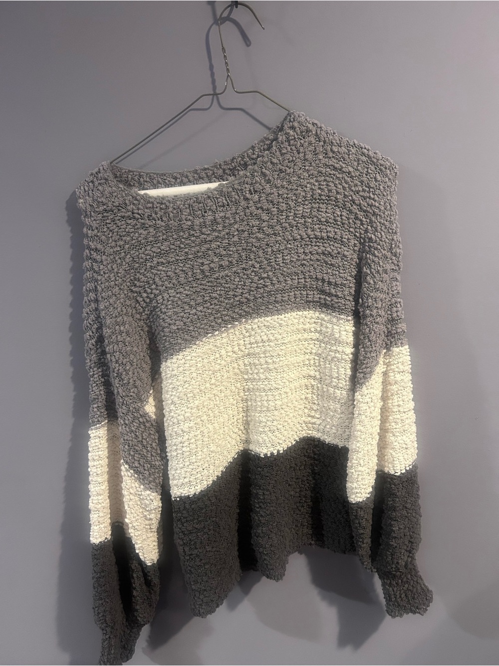Eesome Gray & Cream Color Block Knit Sweater